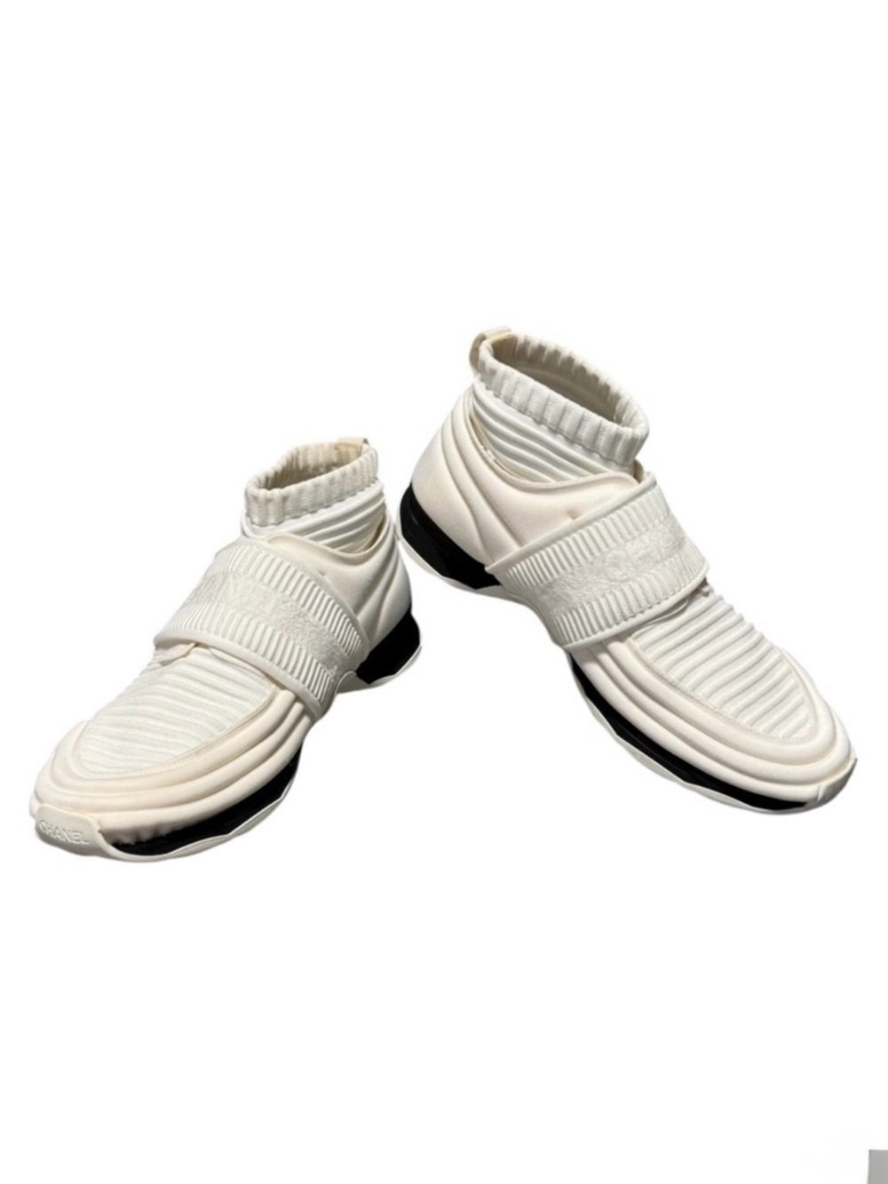 CHANEL Women's Stretch Fabric Sock White Sneakers